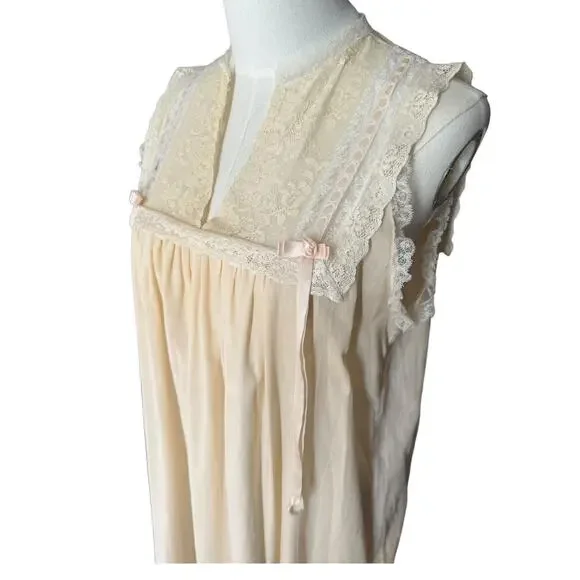 Vintage 50's Christian Dior cream & pink lace long nightgown size small - Picture 3 of 16